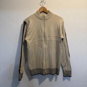 vintage 2000s baggy boxy cream striped zip up sweater